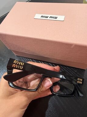 Miu Miu Black Geometric Rectangular Eyeglasses